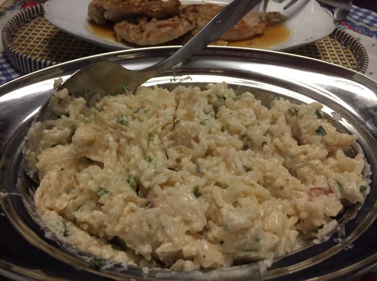 Arroz cremoso de abacaxi e bacon